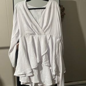 White Amazon mini dress long sleeve